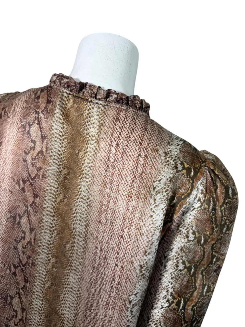 Monoplaza Silk Snake Print Ruffle Neck Long Sleeve Blouse Size M